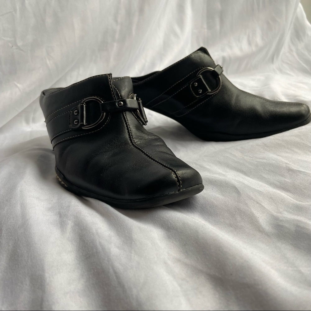 Black Leather Mules with Buckle